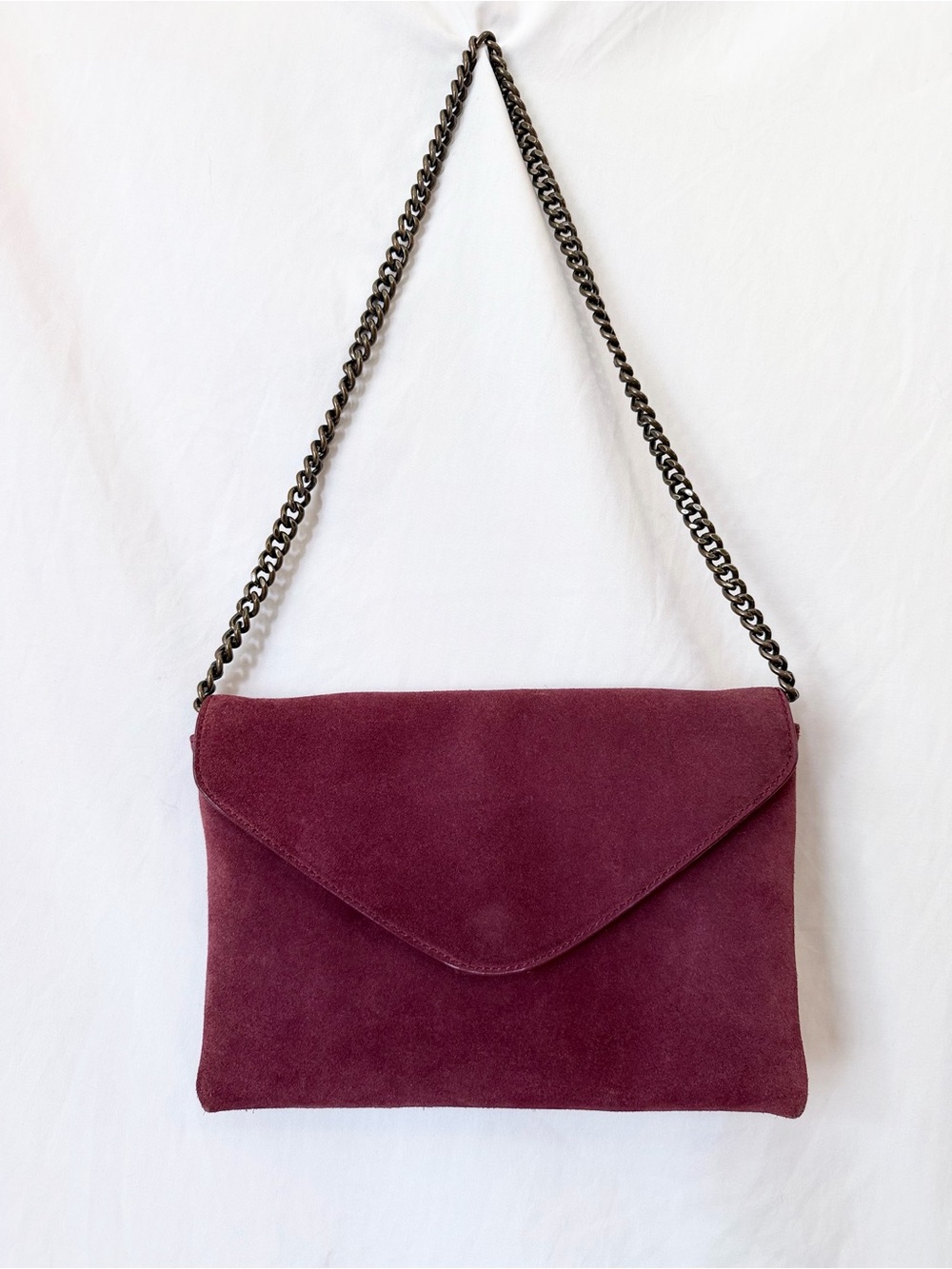 J.Crew Burgundy Suede Envelope Chain Crossbody Bag